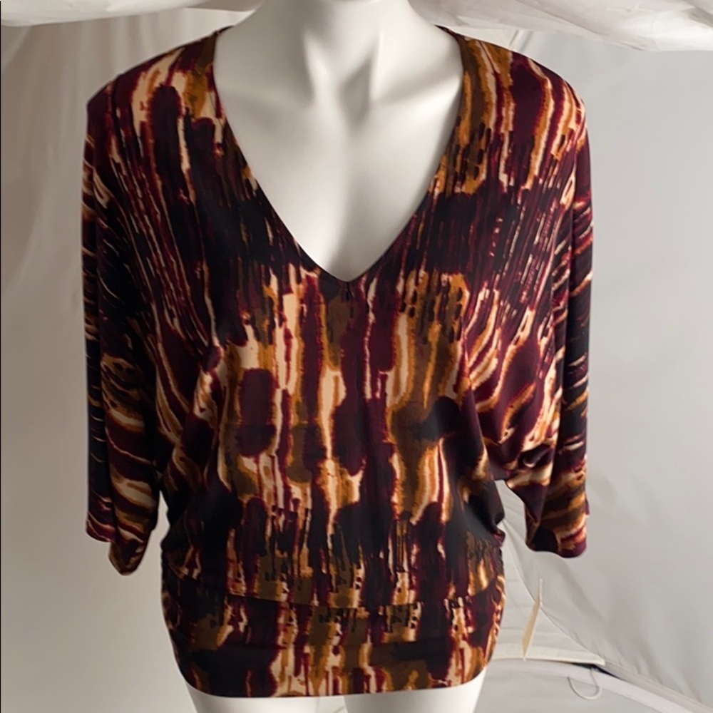 MICHAEL Michael Kors v-neck multicolor abstract pattern dolman sleeve blouse